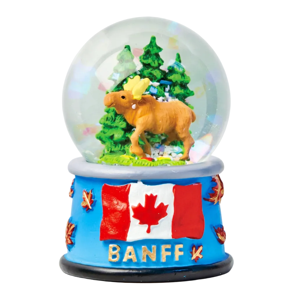 Magnetic Snow Globe - Banff Moose: A charming snow globe featuring a majestic moose in Banff