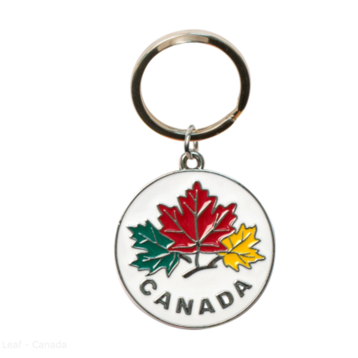 Round maple leaf keychain featuring the iconic Canadian symbol, perfect for showcasing your love for Canada