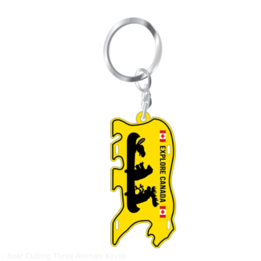 Al. Licence Plate Keychain - Bear Cutting Three Animals Kayak