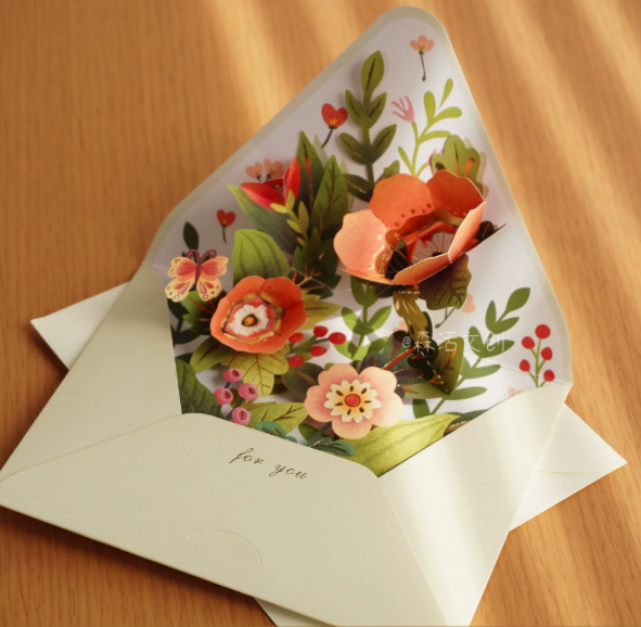 3D Pop-Up Botanical Flower Envelope Greeting Card