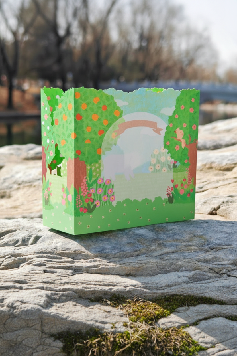 3D multi-layered laser-cut diorama card or a popup theater greeting card