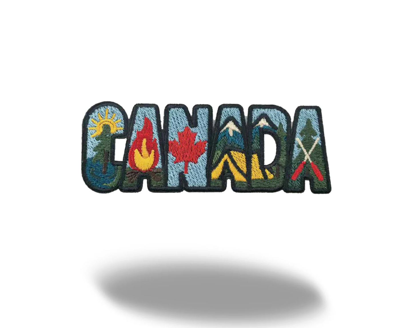 Canada Adventure Embroidered Magnet - Camping Scenery, Campfire & Canoe Travel Souvenir Patch Style