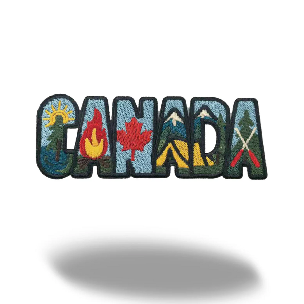 Canada Adventure Embroidered Magnet - Camping Scenery, Campfire & Canoe Travel Souvenir Patch Style