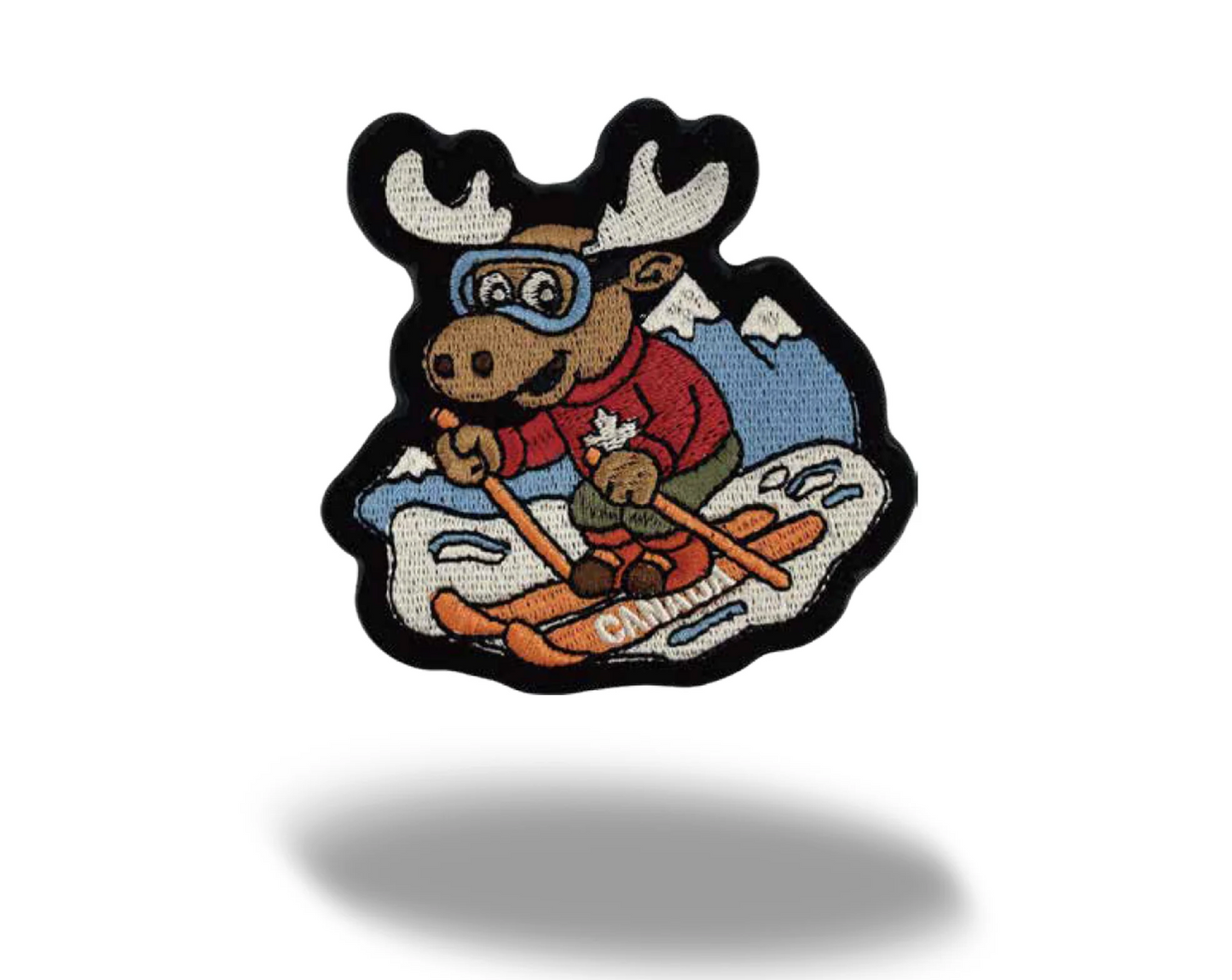 Canada Skiing Moose Embroidered Magnet - Alpine Winter Sports Character, Mountain Scenery Travel Souvenir Gift