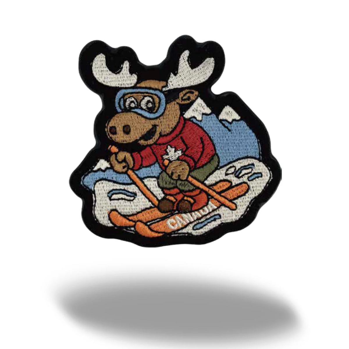 Canada Skiing Moose Embroidered Magnet - Alpine Winter Sports Character, Mountain Scenery Travel Souvenir Gift