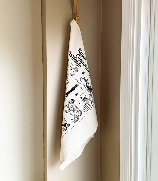 Royal Canadian Wildlife Organic Tea Towel - 20x24: Black