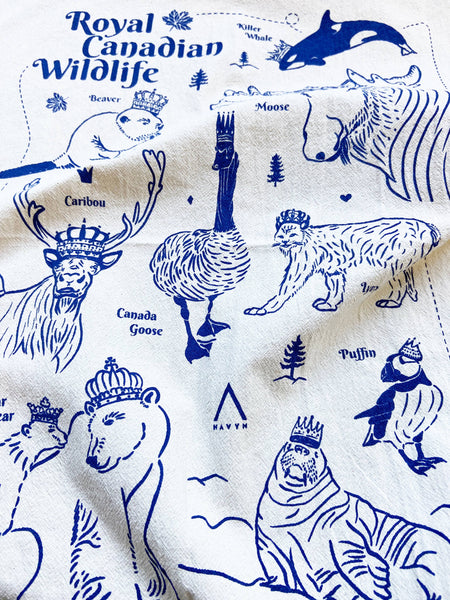 Royal Canadian Wildlife Organic Tea Towel - 20x24: Black