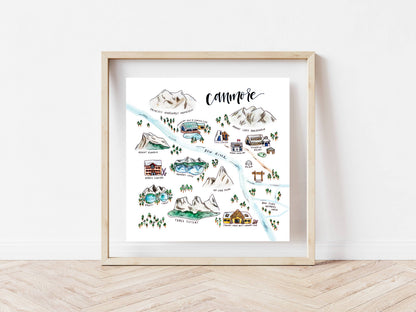 Canmore Alberta Watercolour Map Print: 12x12" Print