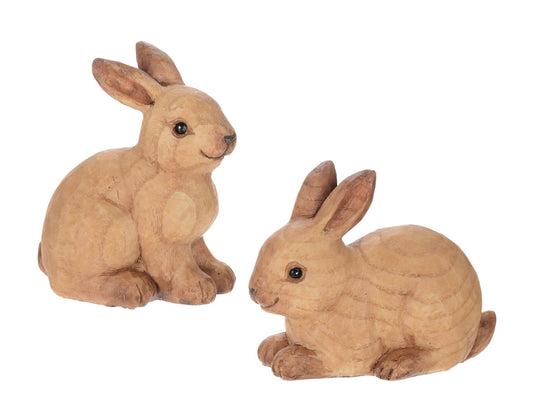 2 Asstd 4.5x4" Wood Look Laying Rabbit