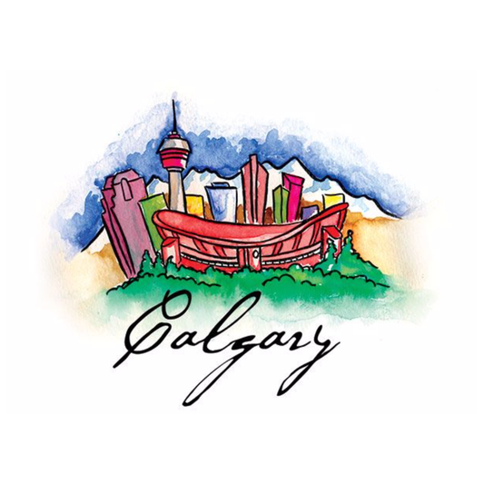 Calgary Watercolour, Calgary, stadium, watercolour, colourful, Calgary tower
