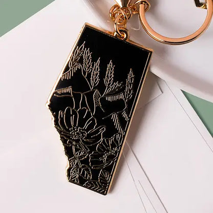 Alberta Black & Gold Enamel Mountain Keychain
