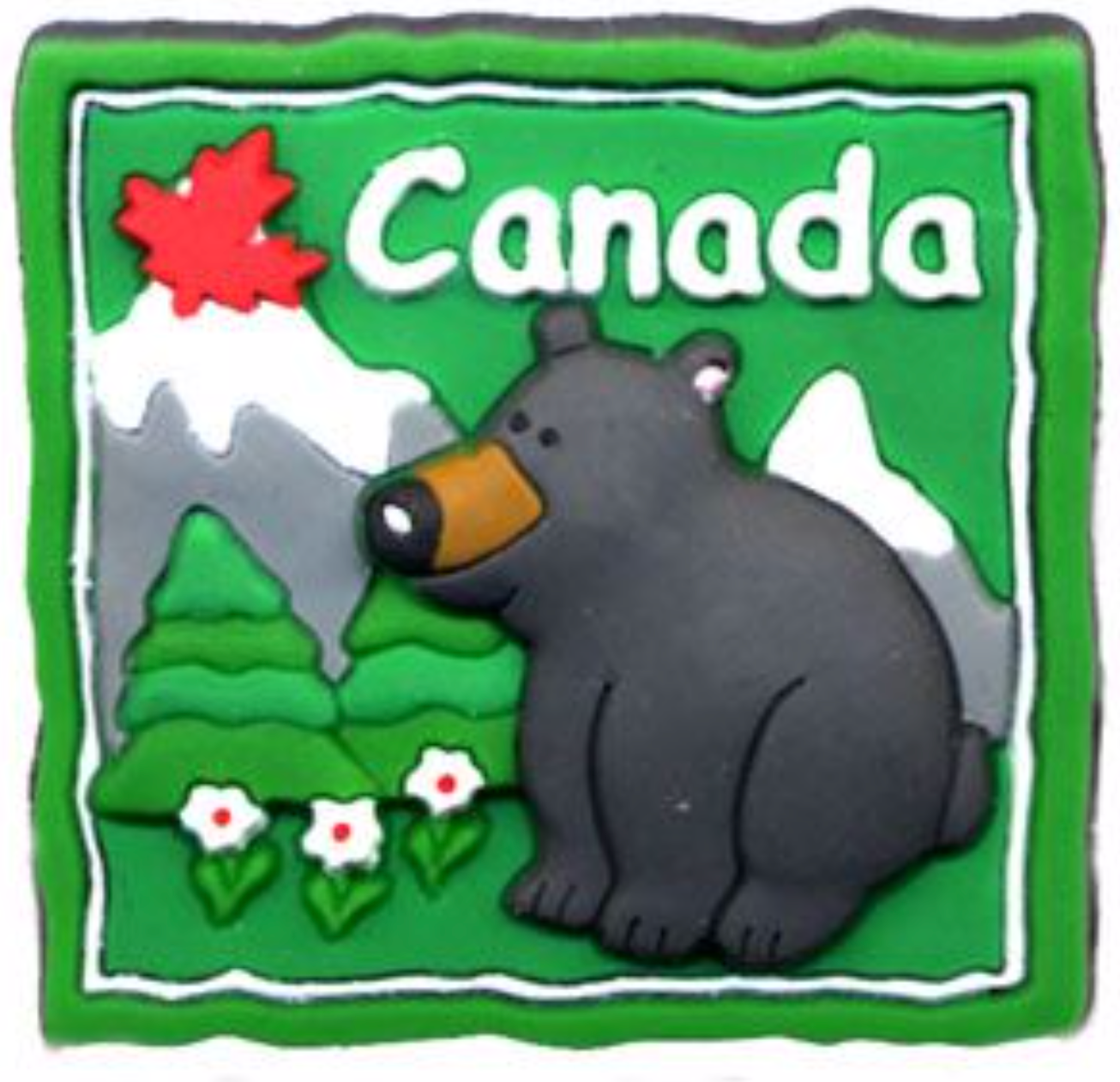Cute bear in the forest. Rubbed fridge magnet