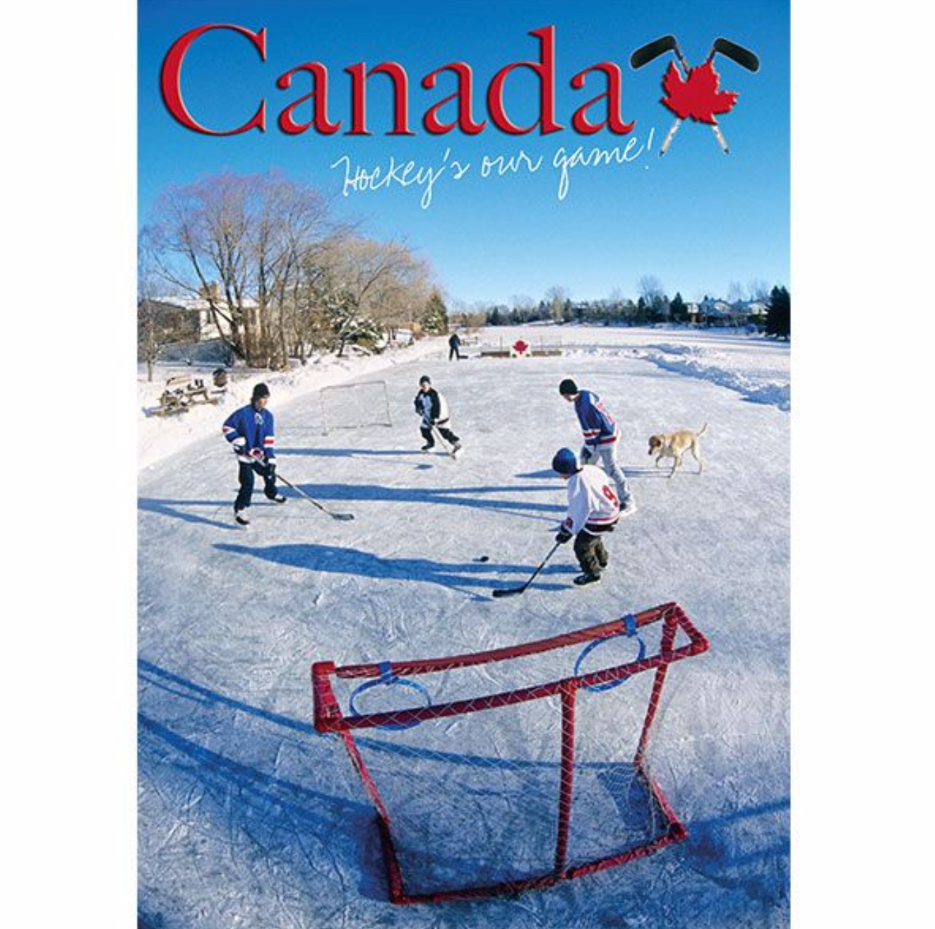 Postcard 5x7, backyard hockey game, Canada General
