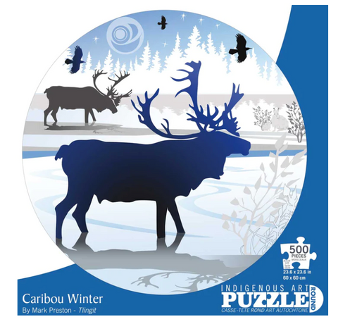 Indigenous design - CARIBOU WINTER 500 PIECES ROUND PUZZLE