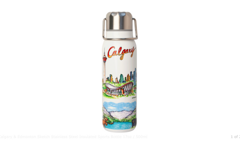 Calgary & Edmonton Sketch Stainless Steel Insulated Sports Bottle 17oz / 500ml