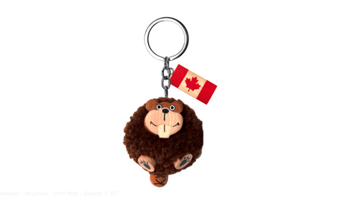 Wooden - Keychain - Pom Pom - Beaver 1.75"