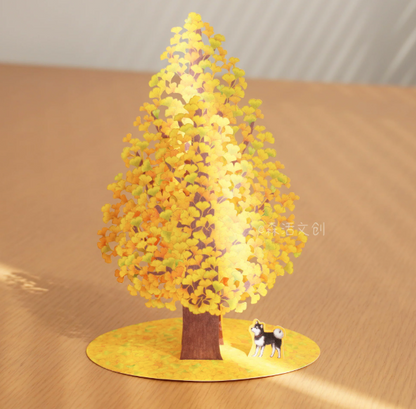 3D Pop-Up Ginkgo Tree Greeting Card from Sanrio's autumn collection.