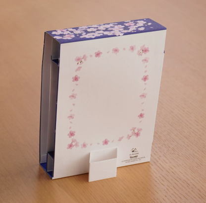 3D Box-Shaped Night Sakura (Cherry Blossom) and Cat Greeting Card