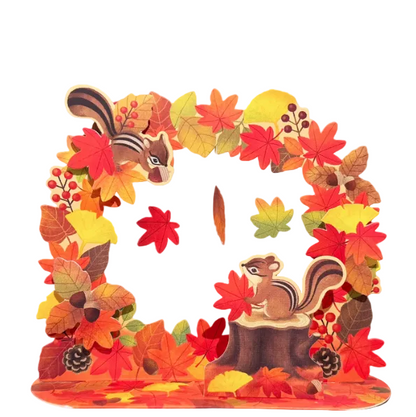 3D Pop-Up Autumn Maple Arch and Squirrel Greeting Card
