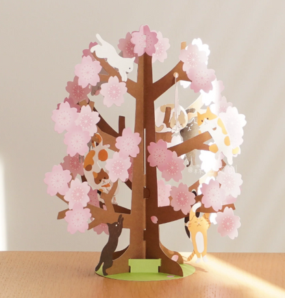 Cat on Cherry Blossom Tree 3D Greeting card