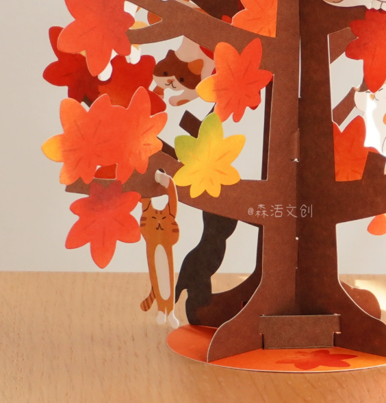 Autumn Leaves Tree Filled with Cats 3D Greeting Card