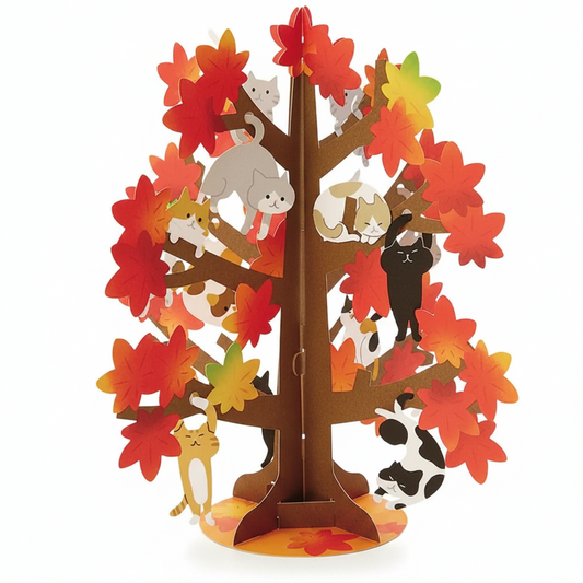 Autumn Leaves Tree Filled with Cats 3D Greeting Card