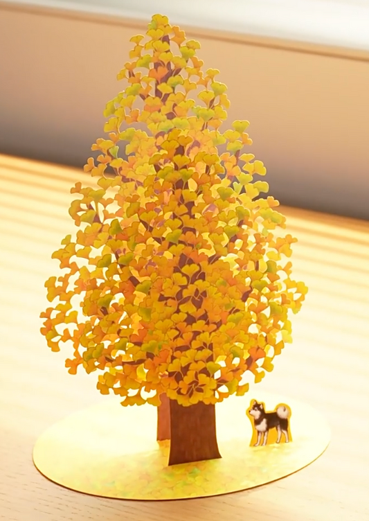 3D Pop-Up Ginkgo Tree Greeting Card from Sanrio's autumn collection.