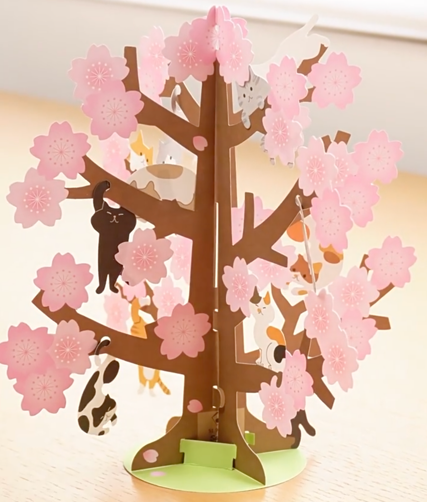 Cat on Cherry Blossom Tree 3D Greeting card