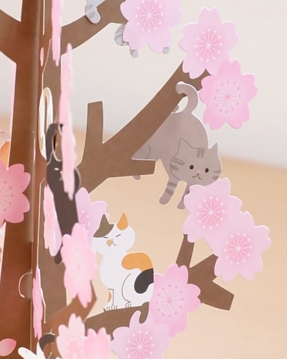 Cat on Cherry Blossom Tree 3D Greeting card