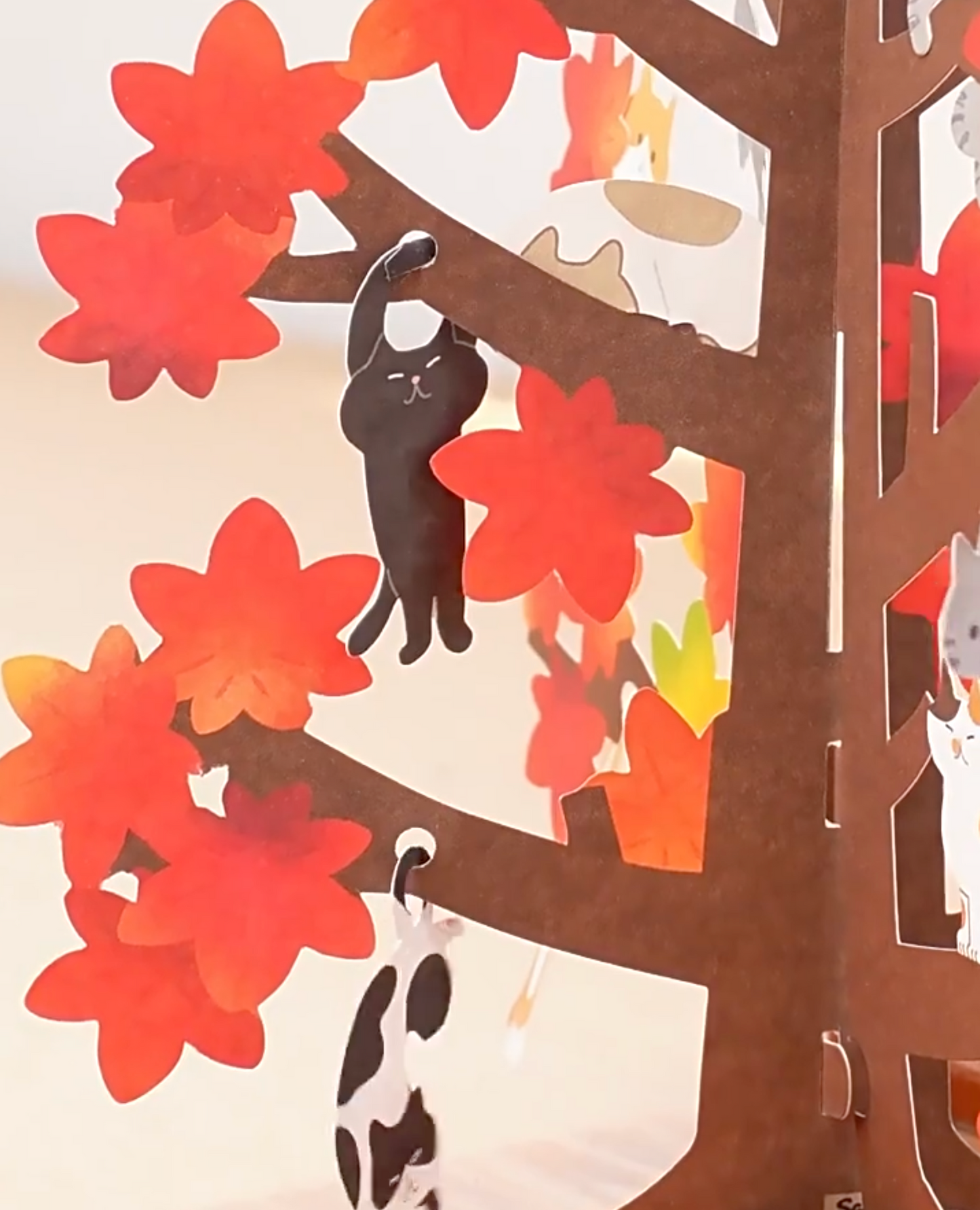 Autumn Leaves Tree Filled with Cats 3D Greeting Card