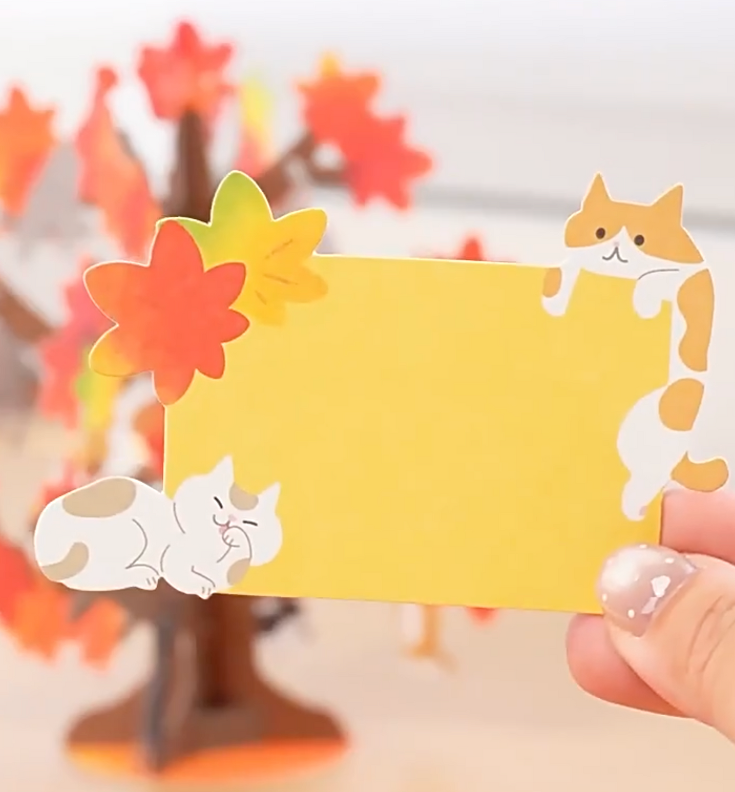 Autumn Leaves Tree Filled with Cats 3D Greeting Card