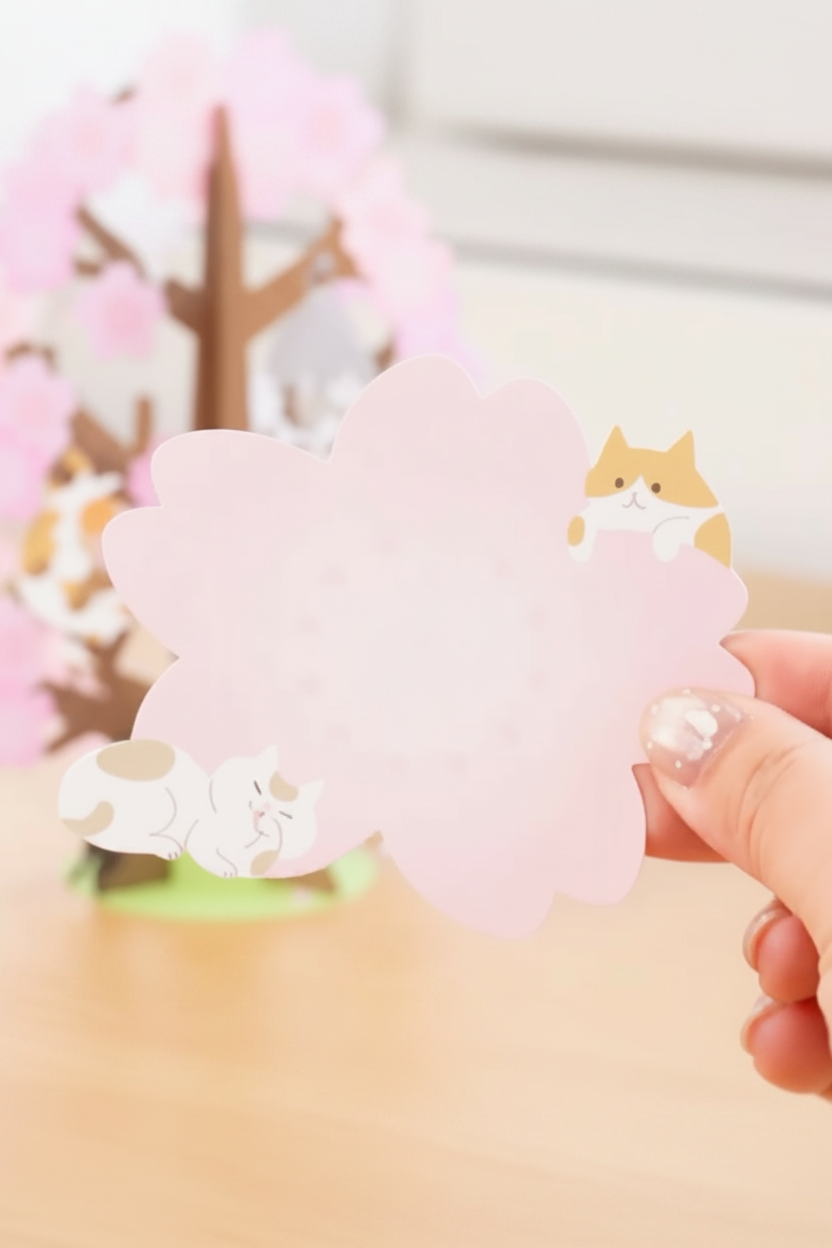 Cat on Cherry Blossom Tree 3D Greeting card