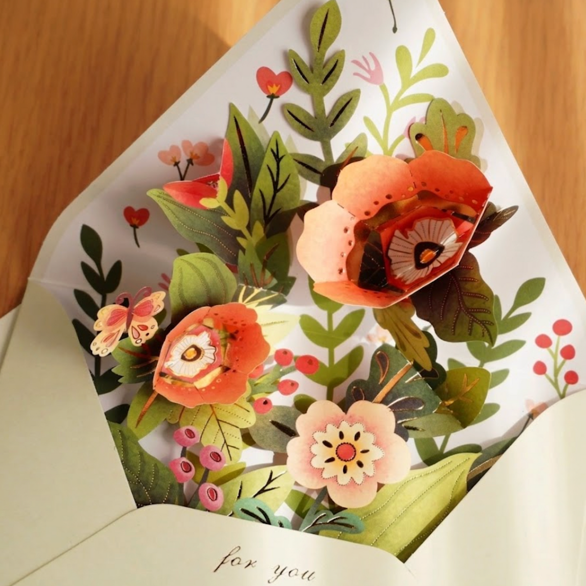 3D Pop-Up Botanical Flower Envelope Greeting Card