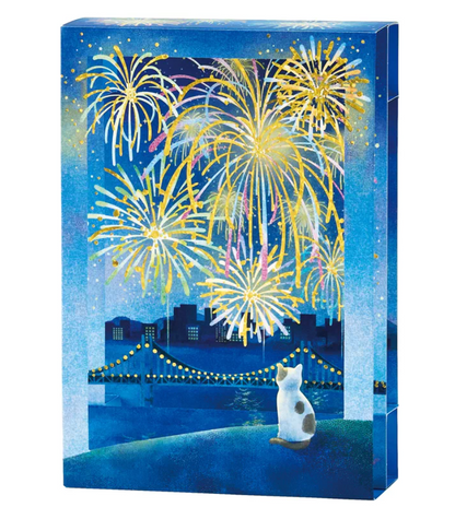 Sanrio Summer Box-Shaped Laser-Cut Fireworks Watching Cat Greeting Card