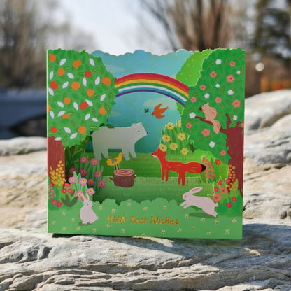 3D multi-layered laser-cut diorama card or a popup theater greeting card