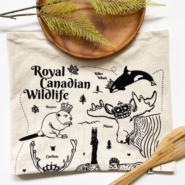 Royal Canadian Wildlife Organic Tea Towel - 20x24: Black