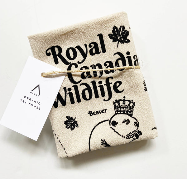 Royal Canadian Wildlife Organic Tea Towel - 20x24: Black