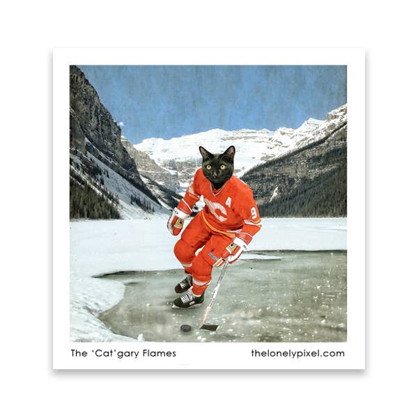 "Cat"gary Flames - Hockey Cat Handmade Fridge Magnet