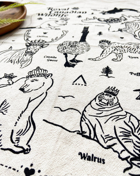 Royal Canadian Wildlife Organic Tea Towel - 20x24: Black