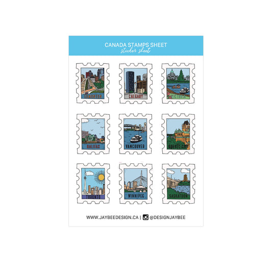 Canada City Postage Stamps Mini Sticker Sheet