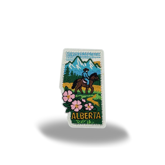 Alberta Horseback Riding Mountain Wild Rose Embroidered Patch Canada Souvenir Badge