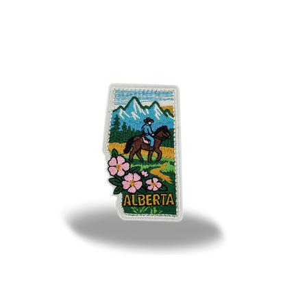 Alberta Horseback Riding Mountain Wild Rose Embroidered Patch Canada Souvenir Badge