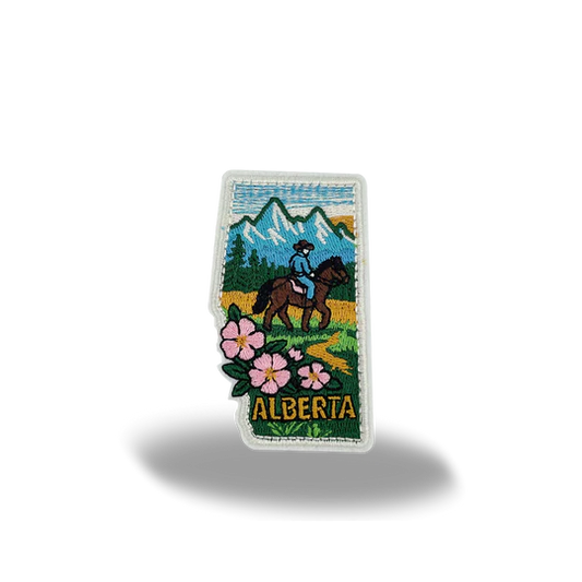 Alberta Horseback Riding Mountain Wild Rose Embroidered Patch Canada Souvenir Badge