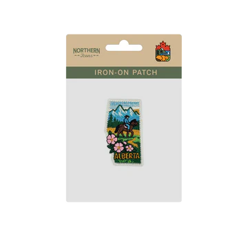 Alberta Horseback Riding Mountain Wild Rose Embroidered Patch Canada Souvenir Badge