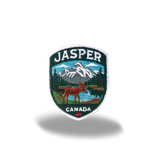 Jasper Moose Mountain Lake Shield Embroidered Patch Canada Rockies Souvenir Badge