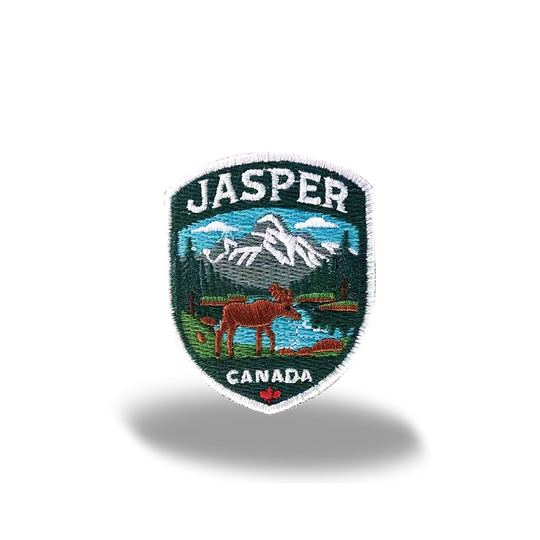 Jasper Moose Mountain Lake Shield Embroidered Patch Canada Rockies Souvenir Badge