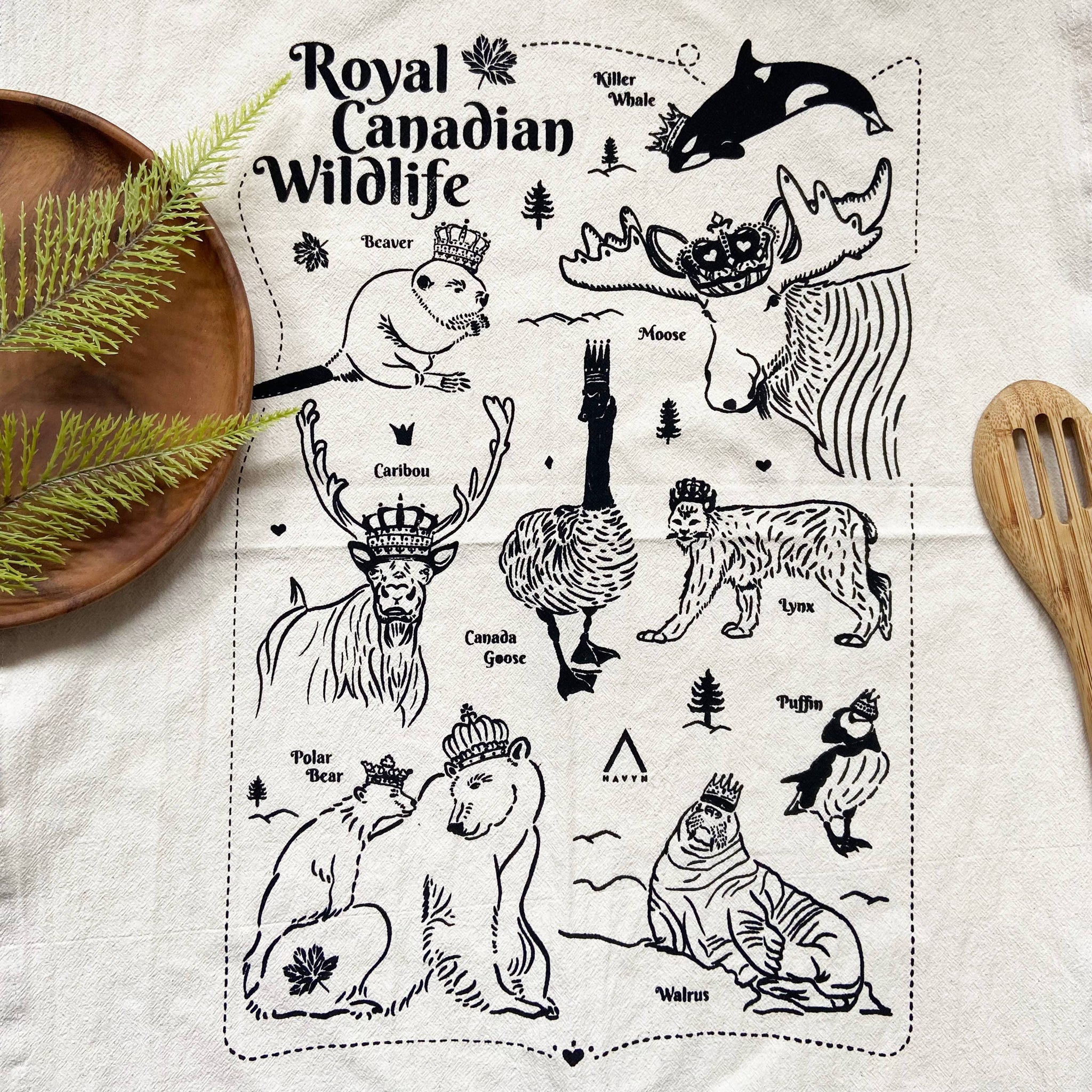 Royal Canadian Wildlife Organic Tea Towel - 20x24: Black