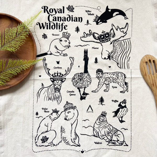 Royal Canadian Wildlife Organic Tea Towel - 20x24: Black