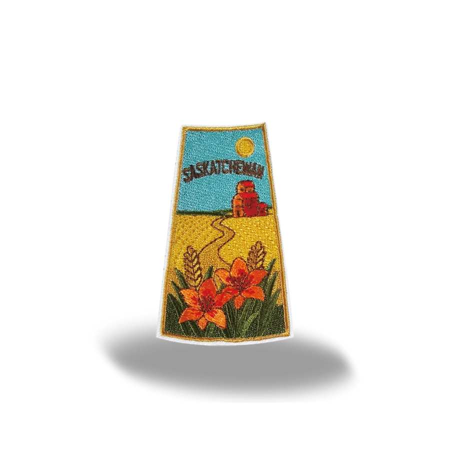 Saskatchewan Prairie Wheat Western Red Lily Embroidered Iron-On Patch - Collectible Travel Patch