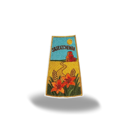 Saskatchewan Prairie Wheat Western Red Lily Embroidered Iron-On Patch - Collectible Travel Patch
